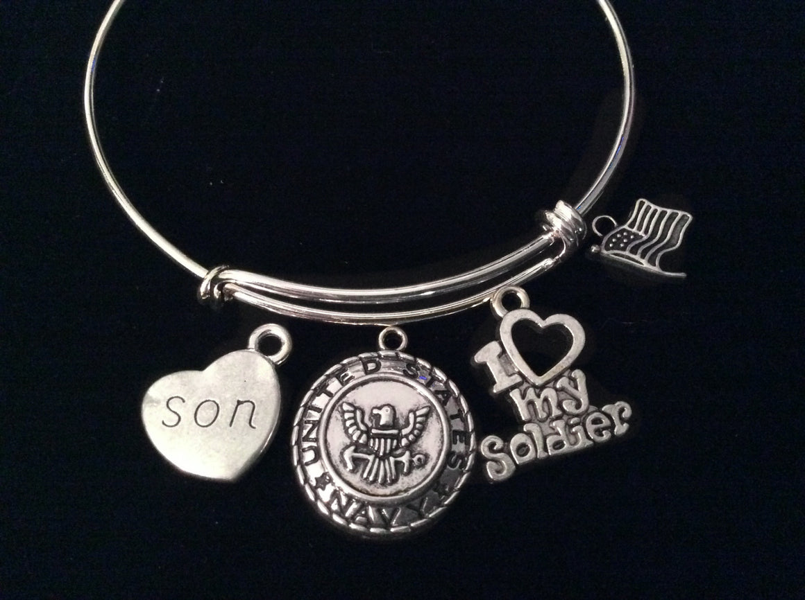 I Love my Soldier Son Navy Expandable Charm Bracelet Adjustable Bangle Gift USA Military Jewelry