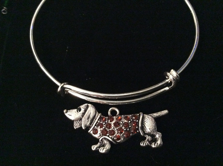 Crystal Dachshund Dog Charm Silver Expandable Bracelet Adjustable Bangle Lover Gift Trendy