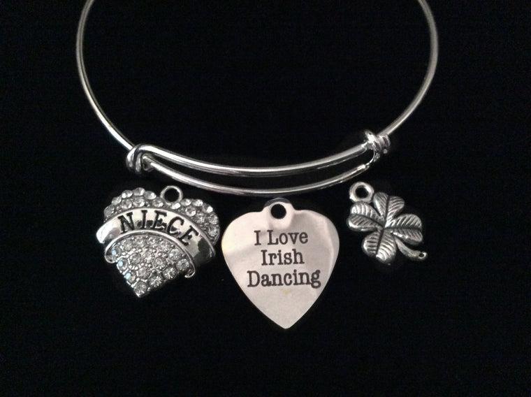 Niece I Love Irish Dancing Four Leaf Clover Expandable Charm Bracelet Adjustable Wire Bangle Dancer Gift