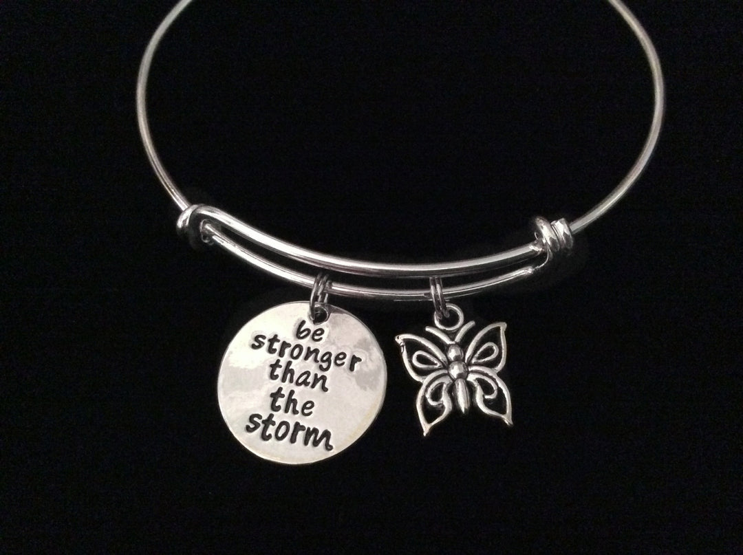 Be Stronger Than The Storm Expandable Charm Bracelet Adjustable Silver Wire Bangle Inspirational Meaningful Trendy