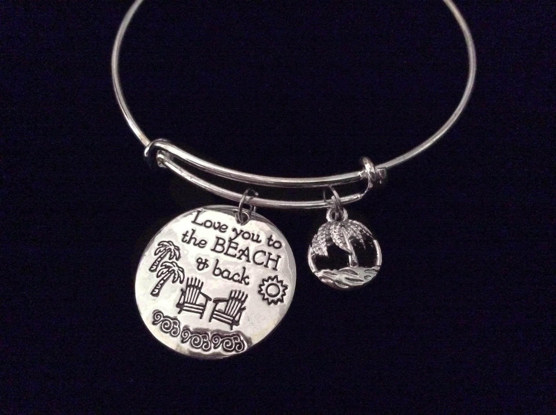 Love You to the Beach and Back Expandable Adjustable Wire Bangle Bracelet Ocean Nautical Gift