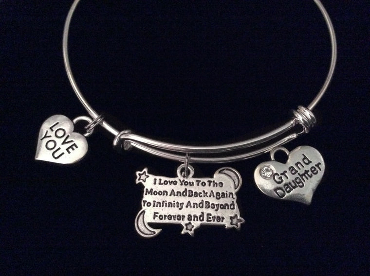 Grand Daughter I Love you to the Moon and Back Silver Expandable Charm Bracelet Adjustable Wire Bangle Gift