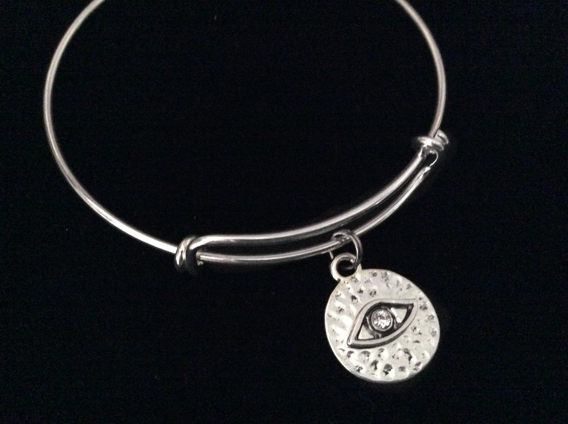 Eye of Protection Silver Expandable Charm Bracelet Adjustable Bangle Trendy Yoga Inspired Meaningful Inspirational