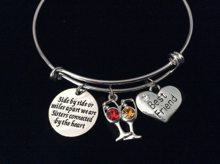 Side by Side Best Friends Sisters Silver Expandable Charm Bracelet Adjustable Bangle Trendy Gift