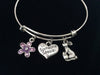 Someone Special Bunny Rabbit Purple Flower Expandable Charm Bracelet Silver Adjustable Wire Bangle Basket Gift