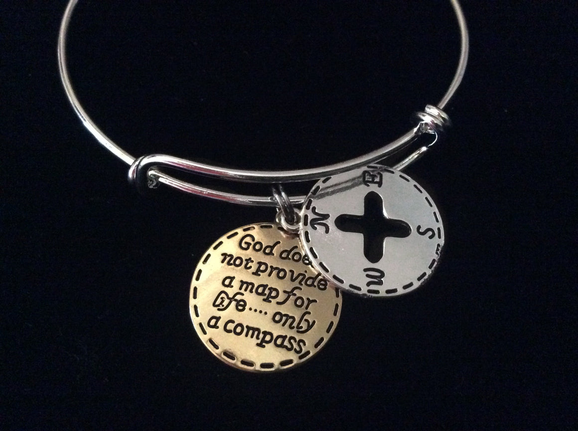 God Compass Expandable Charm Bracelet Adjustable Silver Bangle Gift Trendy Unique Bracelet Trendy Two Toned Silver and Gold