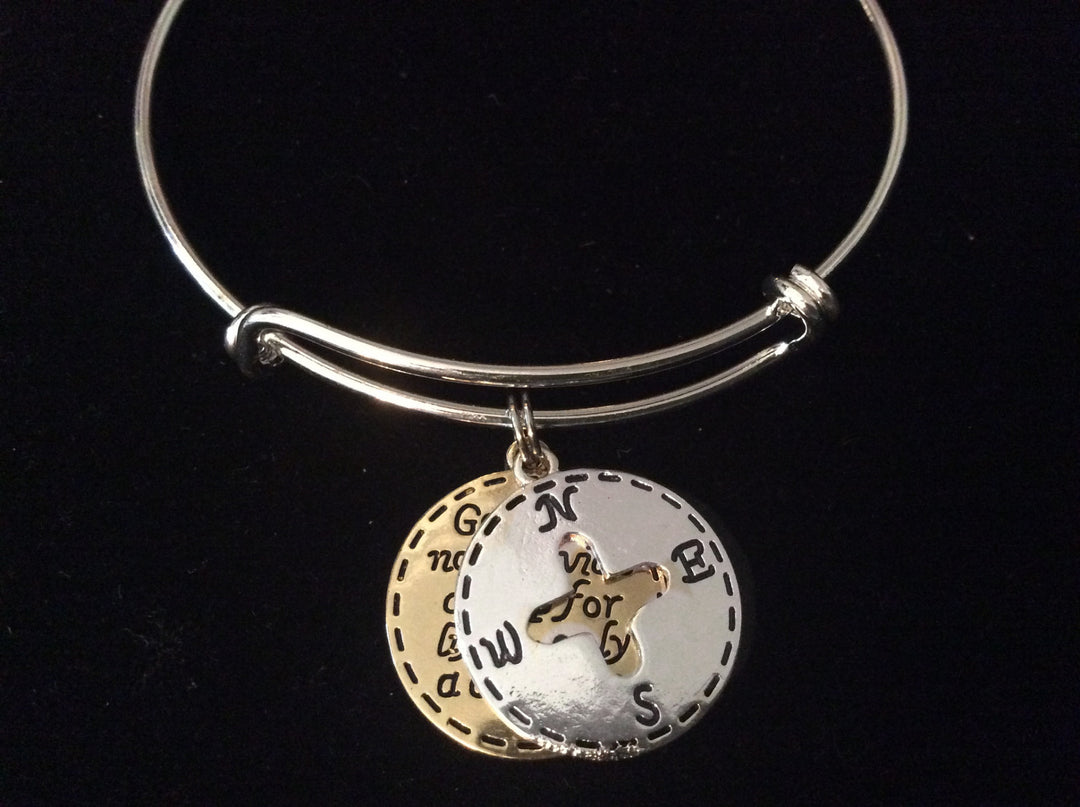Two Toned God Compass Expandable Charm Bracelet Adjustable Silver Bangle Gift Trendy Unique Bracelet Trendy 