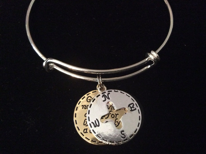 Two Toned God Compass Expandable Charm Bracelet Adjustable Silver Bangle Gift Trendy Unique Bracelet Trendy 