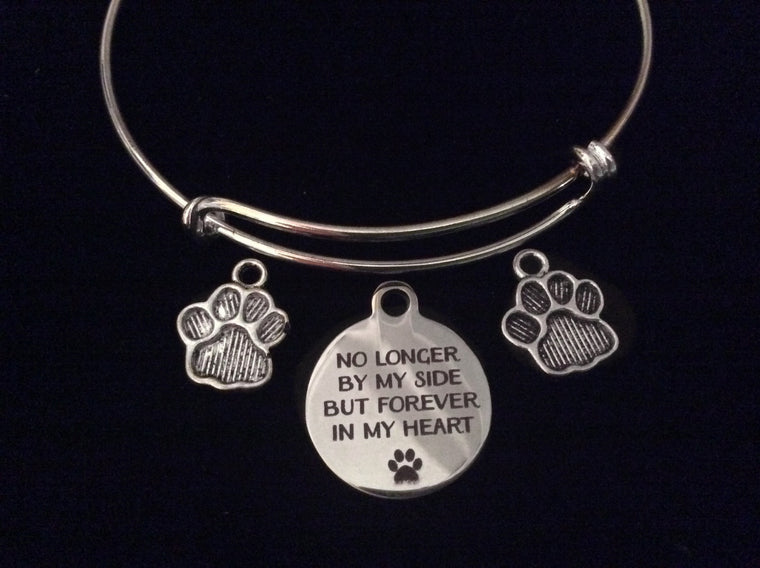 Dog or Cat Memory Bracelet Forever in My Heart Expandable Silver Charm Bangle Adjustable Memorial