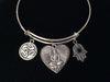 Silver Buddha Heart Hamsa OM Expandable Charm Bracelet Yoga Inspired Adjustable Wire Bangle Trendy Stacking Meaningful Inspirational