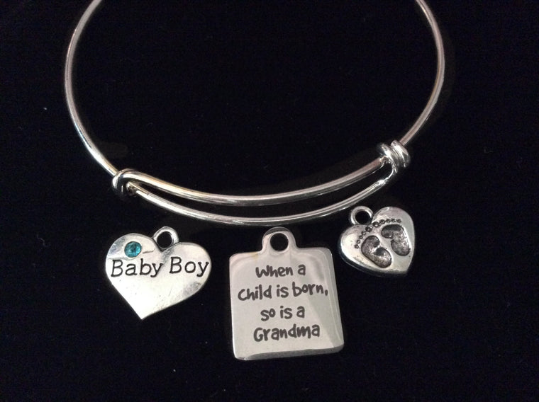 When A Child Is Born So Is A Grandma Expandable Charm Bracelet Baby Boy Silver Adjustable Bangle Grandmother Gift New Baby