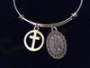 Back Silver Miraculous Mary Silver Expandable Charm Bracelet Bangle Adjustable Bangle Catholic Gift