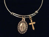 Miraculous Mary Gold Expandable Charm Bracelet Cross Adjustable Bangle