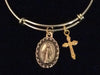 Miraculous Mary Virgin Mary Gold Expandable Charm Bracelet Cross Adjustable Bangle