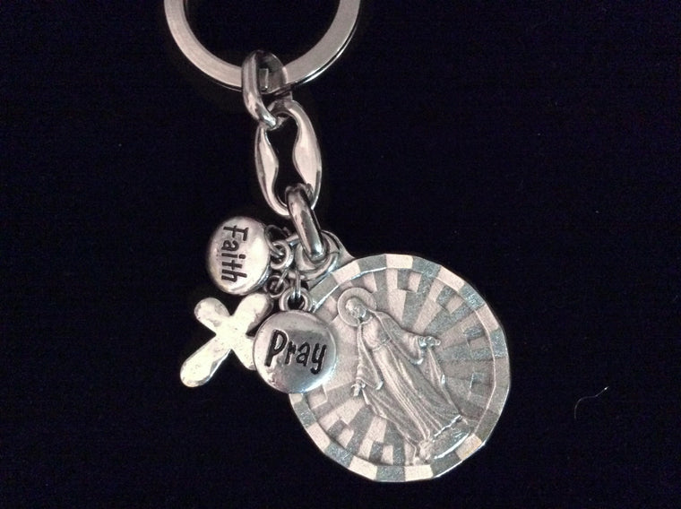 Miraculous Medal Key Chain Medal Silver Key Ring Virgin Mary Catholic Medal Gift Inspirational Jewelry