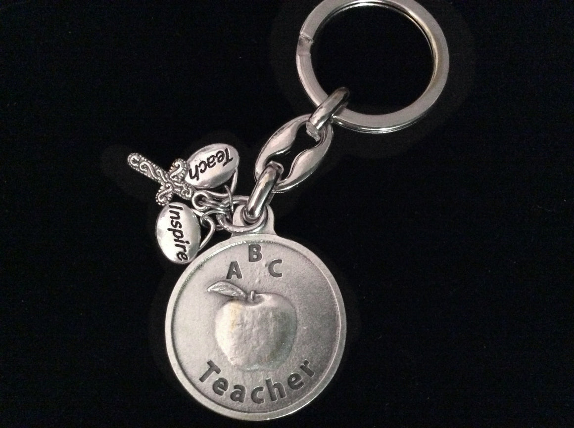 Teach Inspire Teachers Silver Key Ring Medal Teachers Poem Gift Inspirational Jewelry