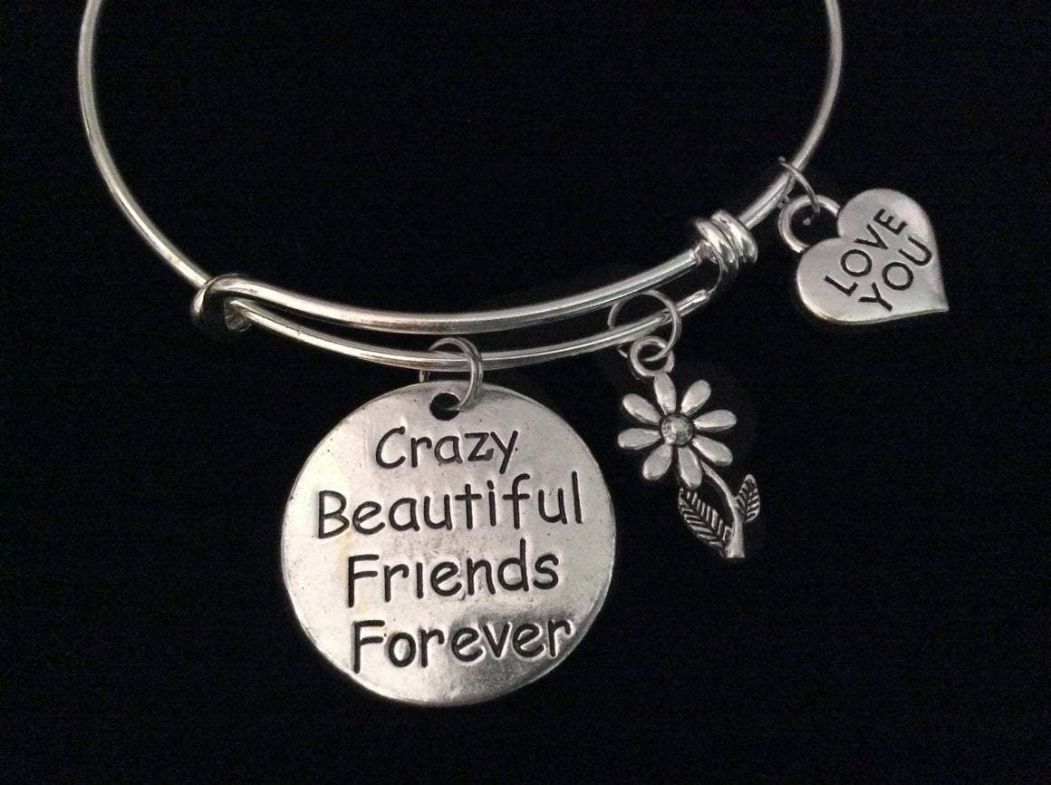 Crazy Beautiful Friends Forever Expandable Charm Bracelet Silver Adjustable Wire Bangle Stacking Bangle Trendy Love You BFF