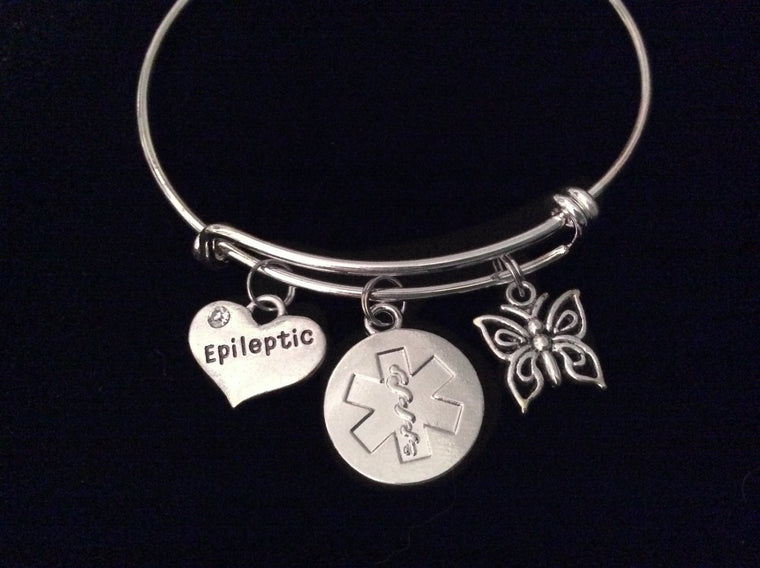 Epileptic Medical Alert Expandable Charm Bracelet Butterfly Adjustable Bangle Gift Epilepsy 