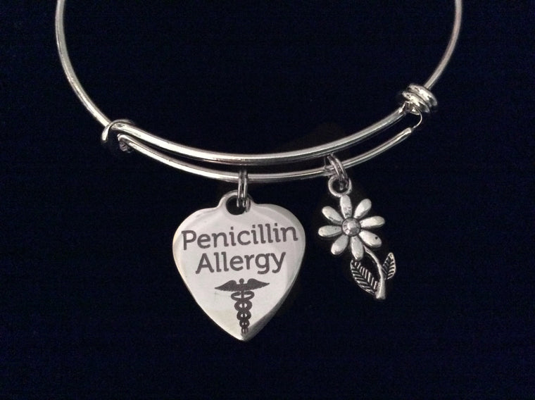 Penicillin Allergy Medical Alert Expandable Charm Bracelet Daisy Adjustable Bangle Gift