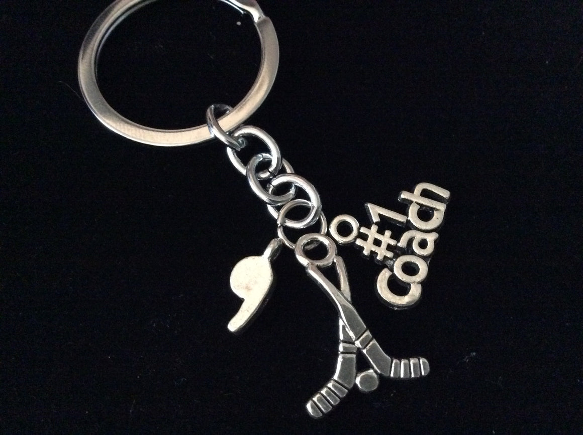 Hockey Coaches Gift Keychain Silver Key Ring Sports Team Gift