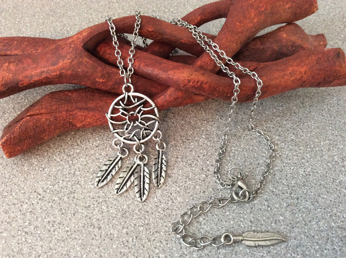 Dream Catcher Silver Necklace Feather Charm Trendy Gift
