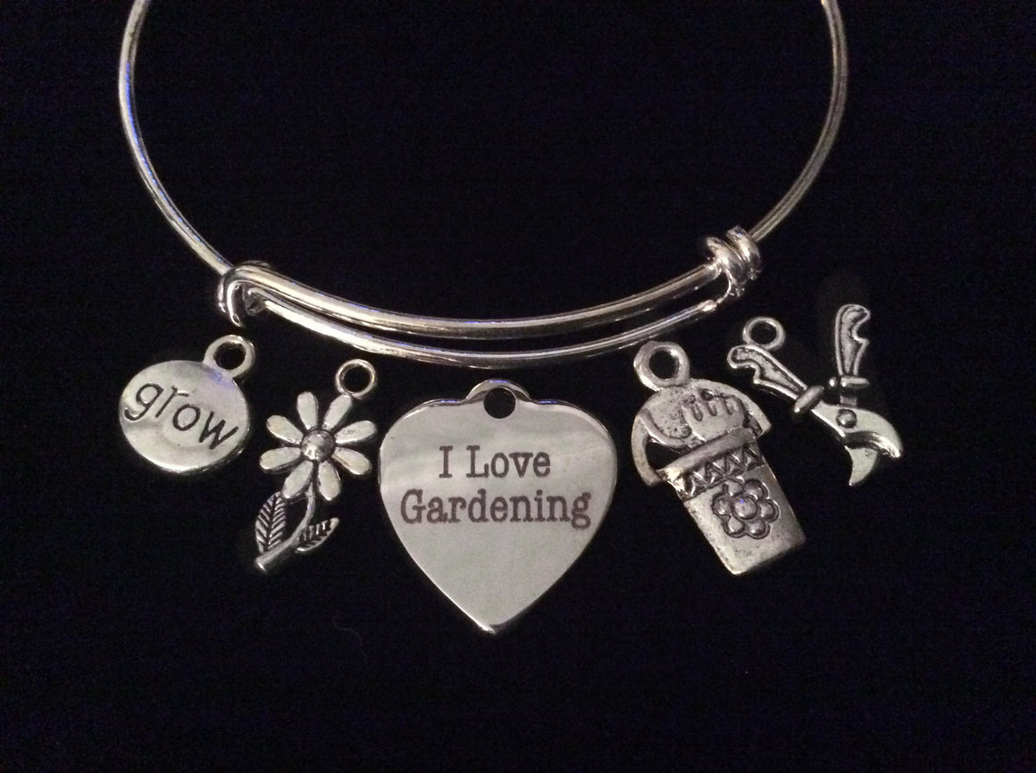 Gardeners Bracelet I Love Gardening Silver Charm Bracelet Adjustable Bangle Gift Garden Flowers Plant