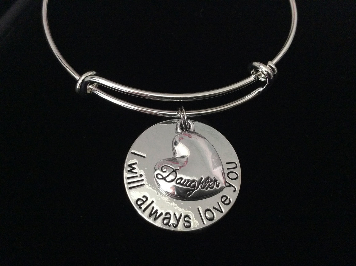 Daughter I will Always Love You Expandable Charm Bracelet Silver Adjustable Bangle Gift