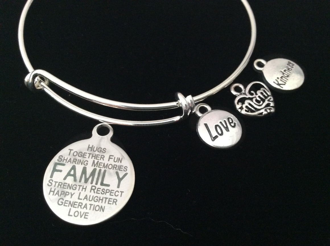 Mom Love Kindness Family Expandable Charm Bracelet Silver Adjustable Bangle Gift Trendy 