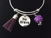 Purple Be Brave Expandable Charm Bracelet Adjustable Silver Wire Bangle Trendy Gift