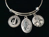 Confirmation Saint Teresa Expandable Charm Bracelet Silver Adjustable bangle Medal Catholic Gift Dove