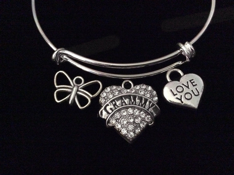 Grammy I Love You Mothers Day Special Expandable Charm Bracelet Silver Adjustable Bangle Trendy Mom Grandmother Grandma Gift