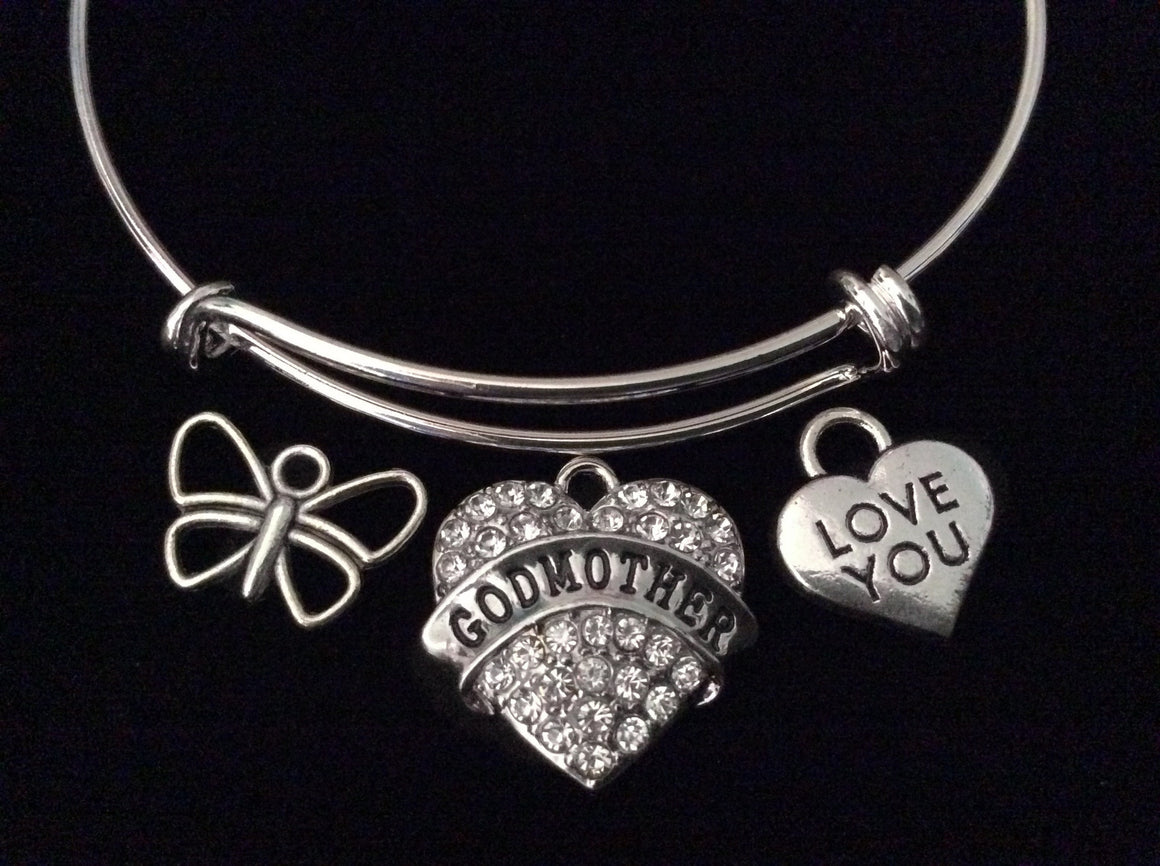 Godmother I Love You Mothers Day Special Expandable Charm Bracelet Silver Adjustable Bangle Trendy Mom Grandmother Grandma Gift