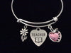 Teacher Pink Apple Daisy Expandable Charm Bracelet Silver Adjustable Wire Bangle Teacher Appreciation Gift Stacking Handmade Trendy School 