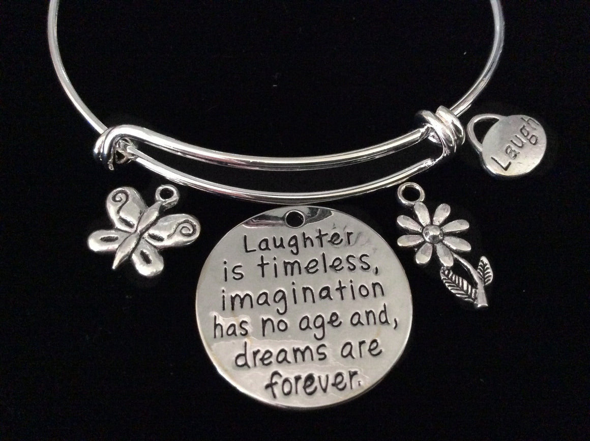 Laughter Inspirational Expandable Silver Charm Bracelet Adjustable Bangle Trendy Gift Butterfly Meaningful Quote