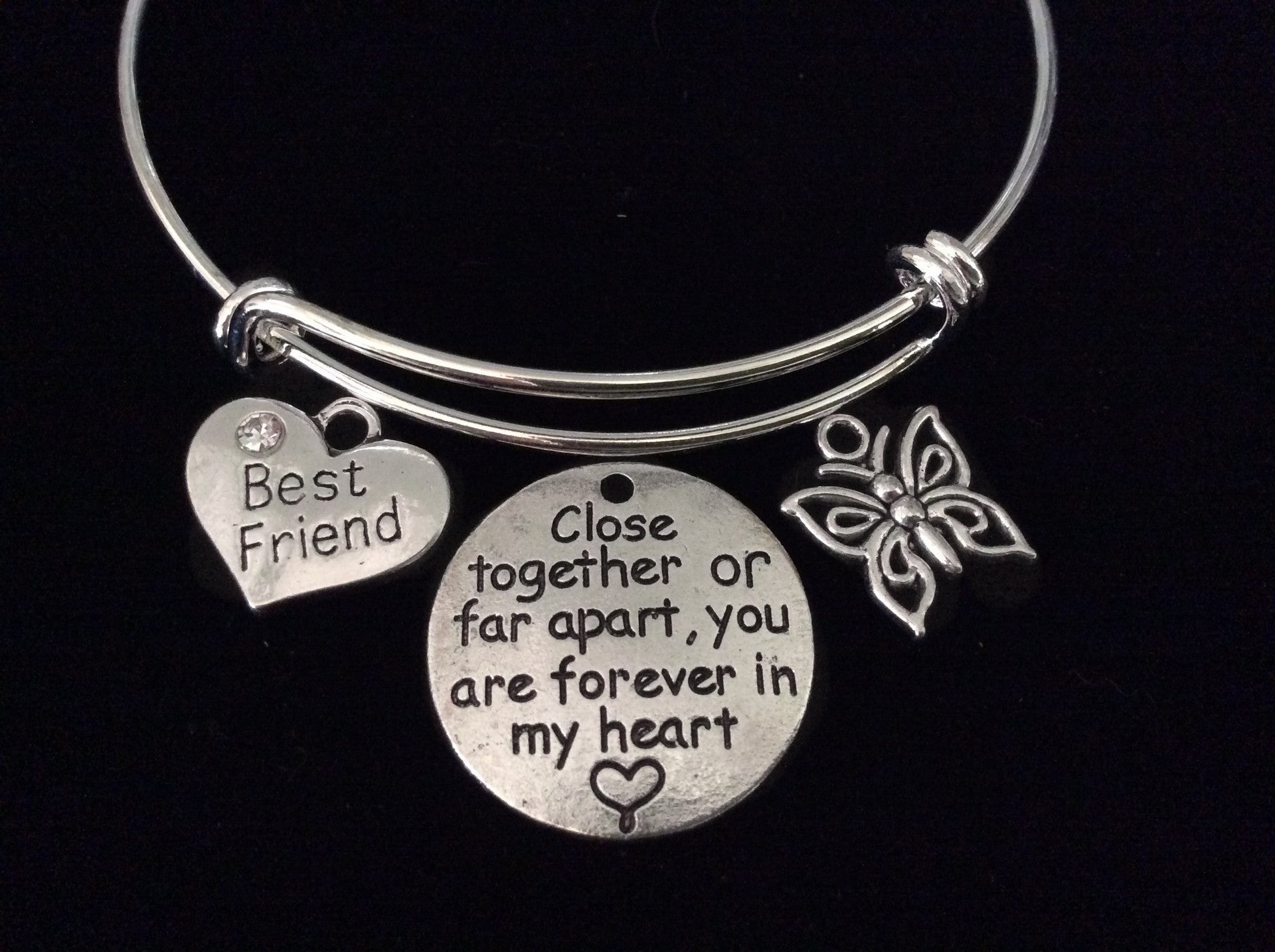 Best Friends Connected by The Heart Silver Expandable Charm Bracelet Adjustable Bangle Trendy Gift BFF