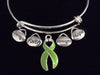 Green Awareness Ribbon Expandable Charm Bracelet Adjustable Bangle Gift Lyme Disease Cerebral Palsy Kidney Cancer