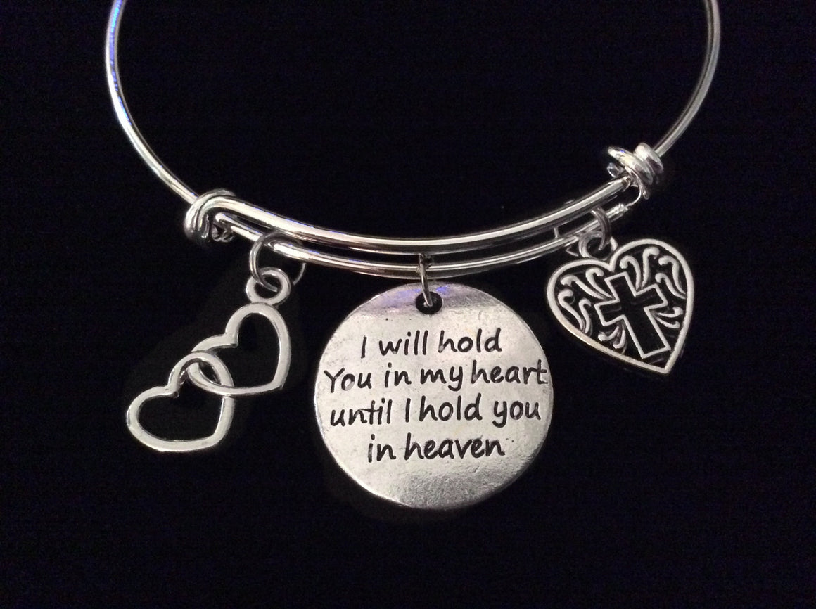 Memorial I will Hold you in my Heart Until I can Hold you in Heaven Expandable Charm Bracelet Silver Adjustable Bangle Gift Inspirational