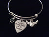 Memorial A Piece of My Heart is in Heaven Expandable Charm Bracelet Adjustable Wire Bangle Silver Angel Wings