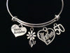 Mother Happy 50th Birthday Expandable Charm Bracelet Silver Adjustable Bangle Gift Mom