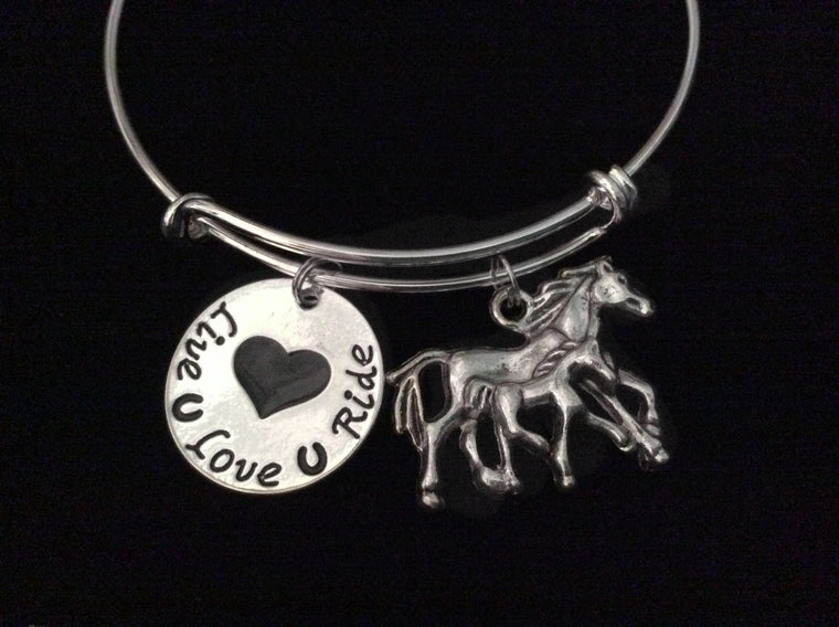 Mother Baby Horse Filly Expandable Charm Bracelet Adjustable Silver Wire Bangle Gift