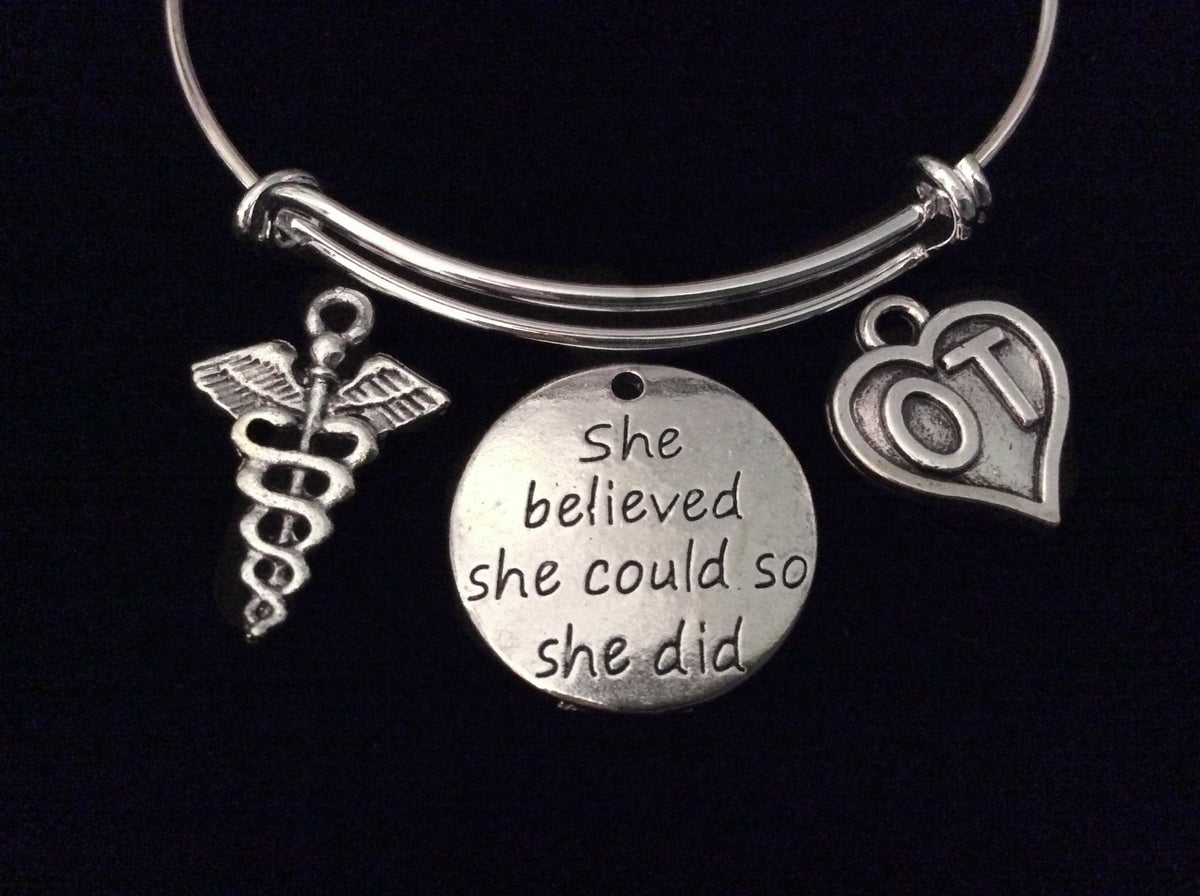 She Believed Occupational Therapist Expandable Charm Bracelet Silver O ...