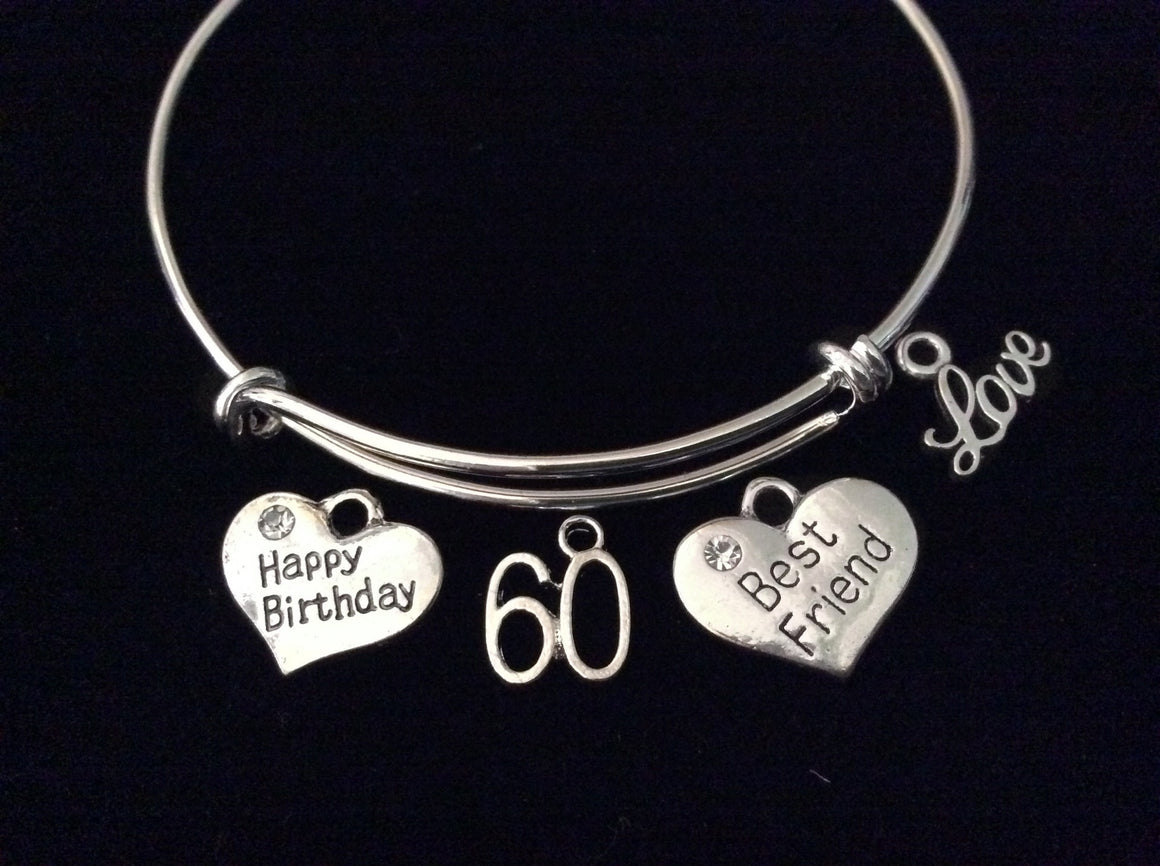 Best Friend Happy 60th Birthday Expandable Charm Bracelet Adjustable Bangle Gift 