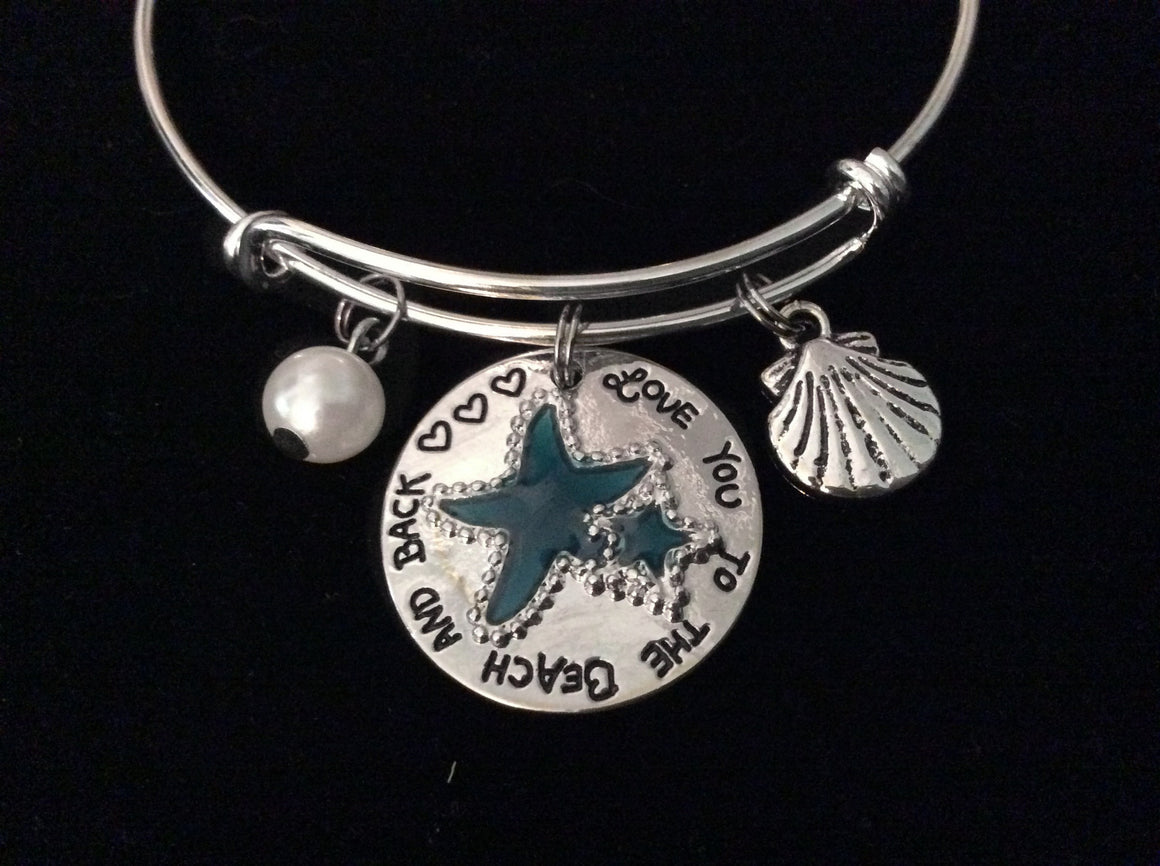 I Love You to the Beach and Back Expandable Charm Bracelet Silver Adjustable Wire Bangle Gift Nautical