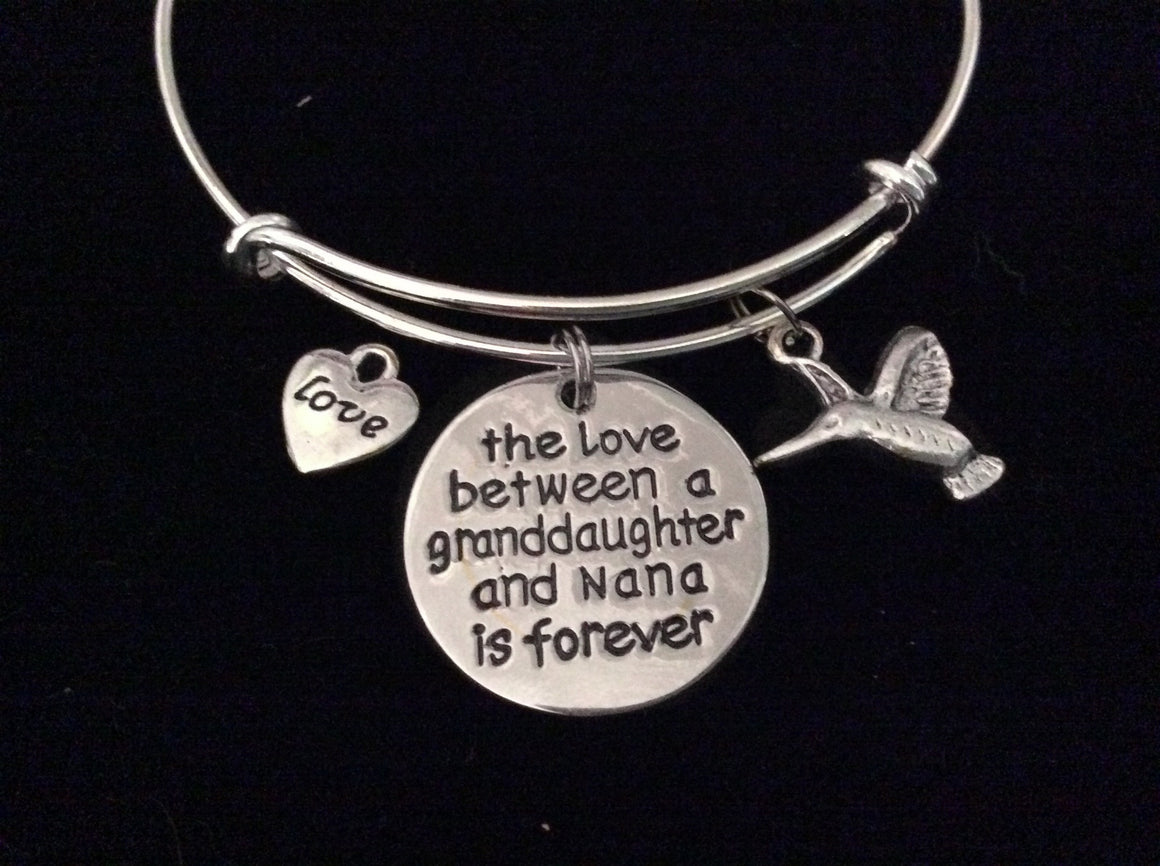 The Love between a Granddaughter and Nana is Forever Expandable Charm Bracelet Adjustable Bangle Gift