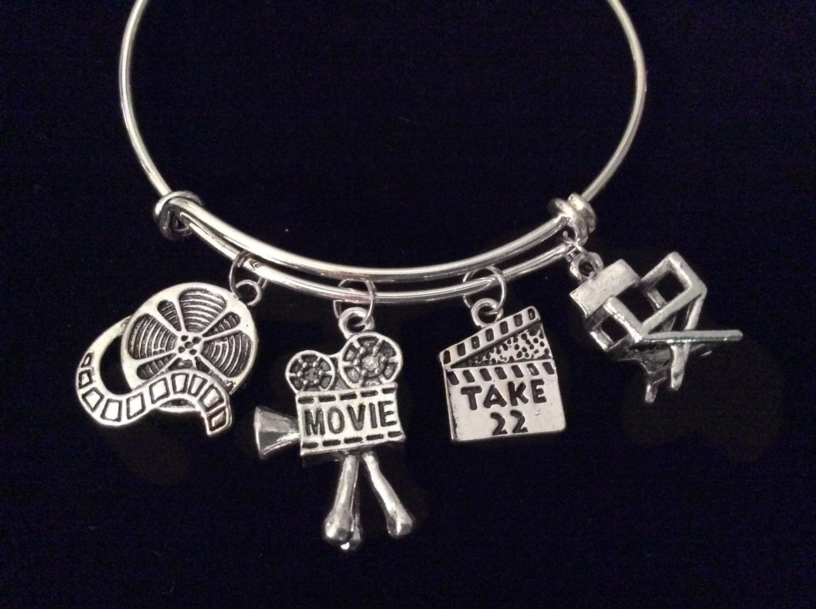 Director Actor Movies Expandable Charm Bracelet Adjustable Silver Bangle Movie  Reel Camera Play Gift