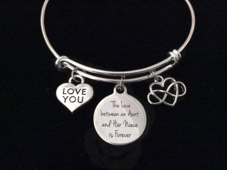 Love You Niece and Aunt Infinity Expandable Charm Bracelet Adjustable Silver Wire Bangle Gift