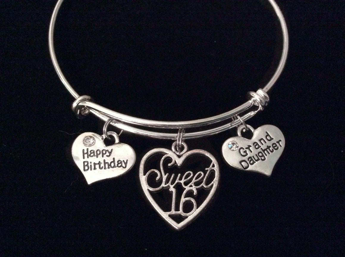 Granddaughter Happy Birthday Sweet 16 Expandable Charm Bracelet Adjustable Bangle Teenager Teen Gift Sixteen Grand Daughter