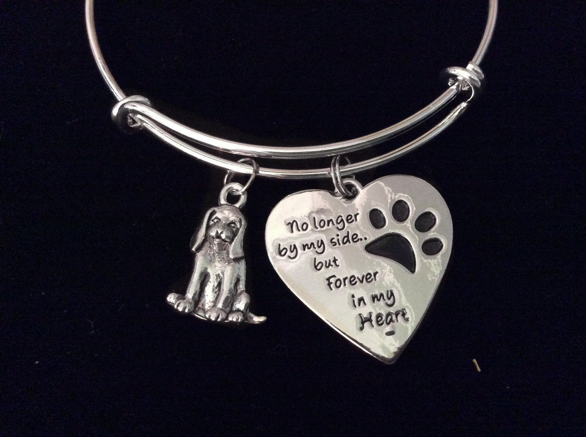 Dog Memorial Bracelet Forever in My Heart Expandable Charm Bangle Silver Adjustable Pet Memory Gift