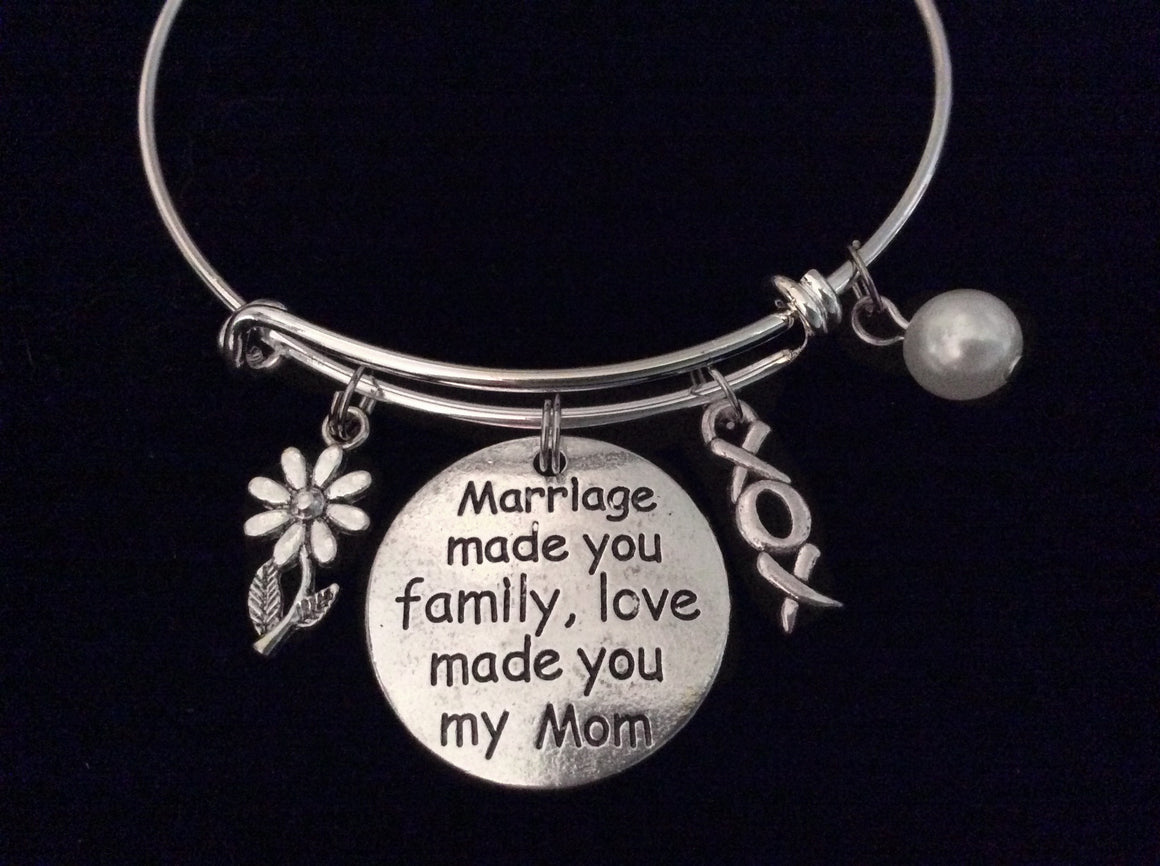 Mother In Law Expandable Charm Bracelet Silver Adjustable Bangle Gift Marriage Made you Family Love Made you My Mom