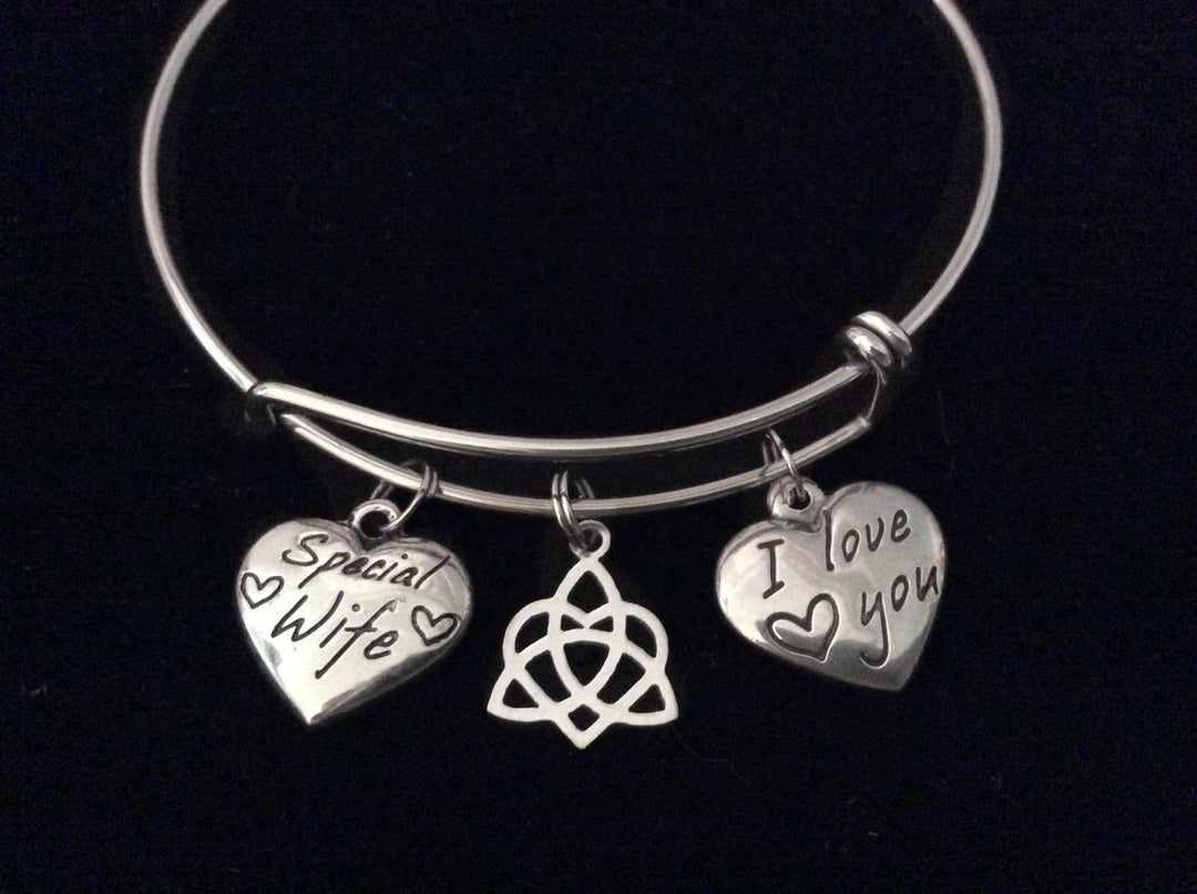 I Love You Special Wife Celtic Love Knot Stainless Steel Expandable Charm Bracelet Silver Bangle Gift Double Sided